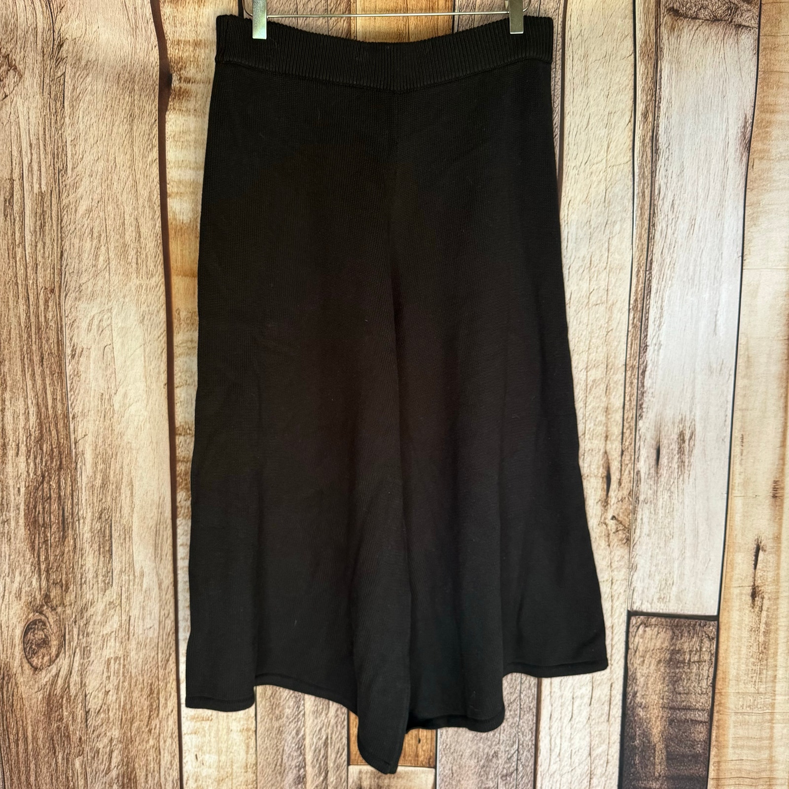 Roucha Cropped Pants Carmi Culottes Wide Leg Knit Pants Large Short Cotton Black